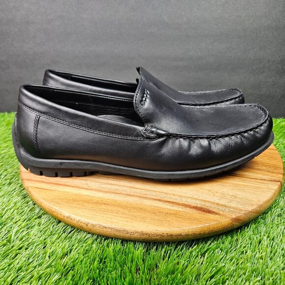 Ecco Mens Classic Moc Loafers Size 44 10 Black Leather Moc Driving Shoes Slip On